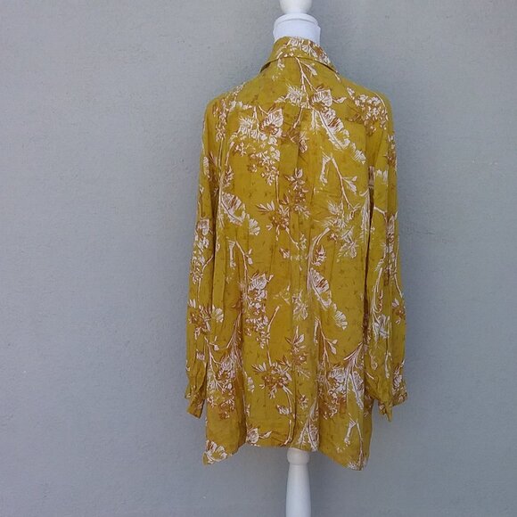 Free People We the Free "It's A Vibe" Yellow Lagenlook Long Sleeve Shirt Medium - Picture 3 of 8
